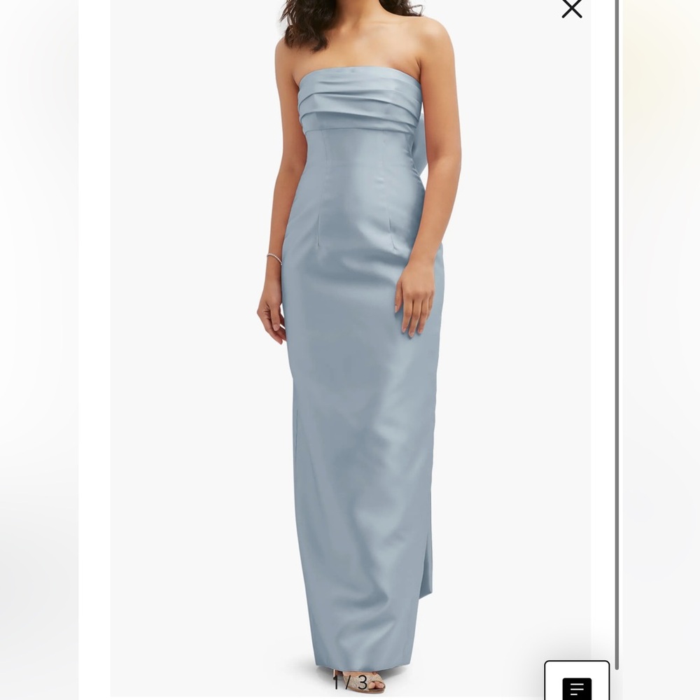 Alfred Sung Strapless Draped Bodice Column Dress with Oversized Bow in Mist